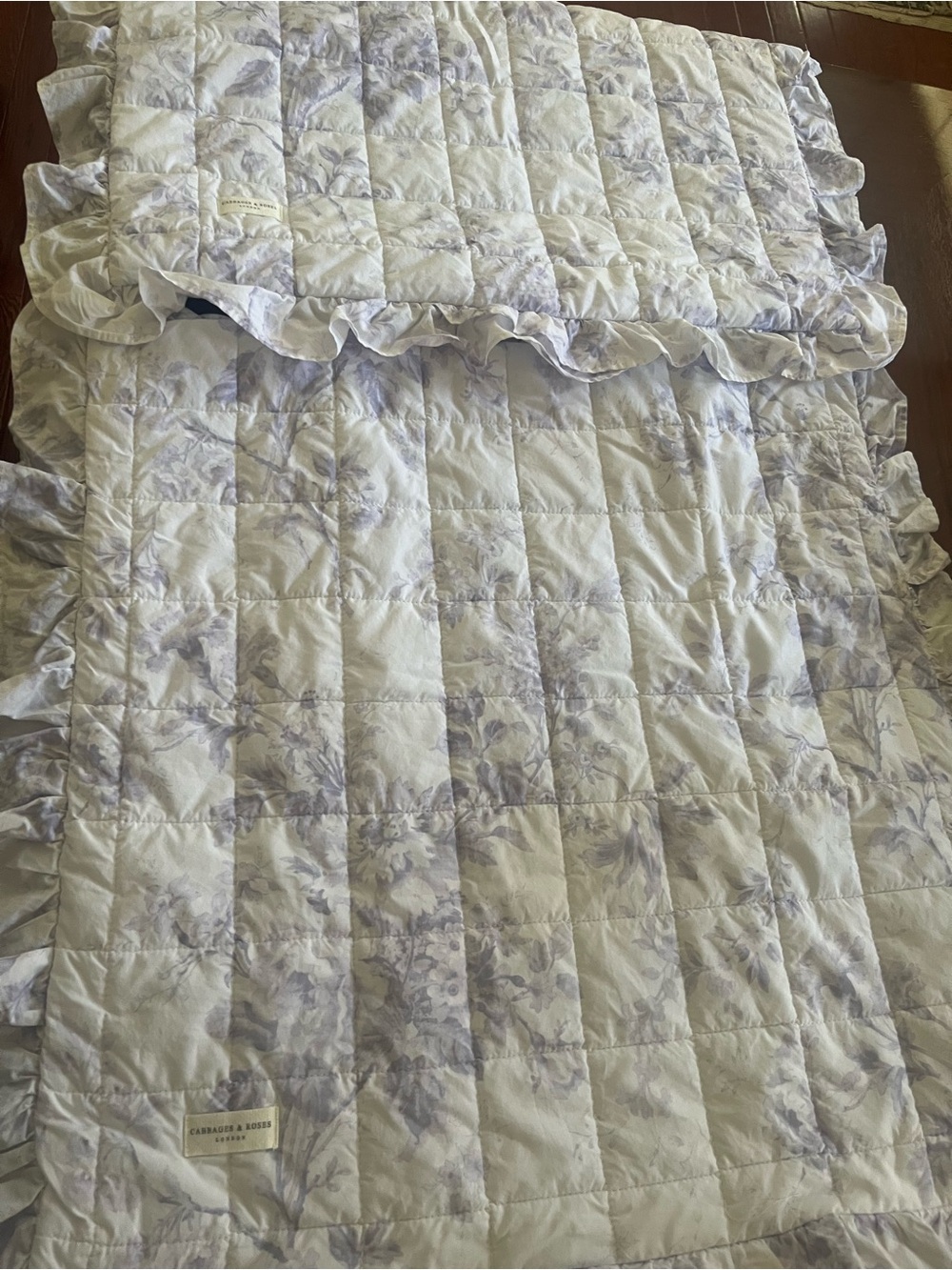 Cabbages & Roses Lavender Floral Quilted Shams with Ruffle Trim - Picture 3 of 16